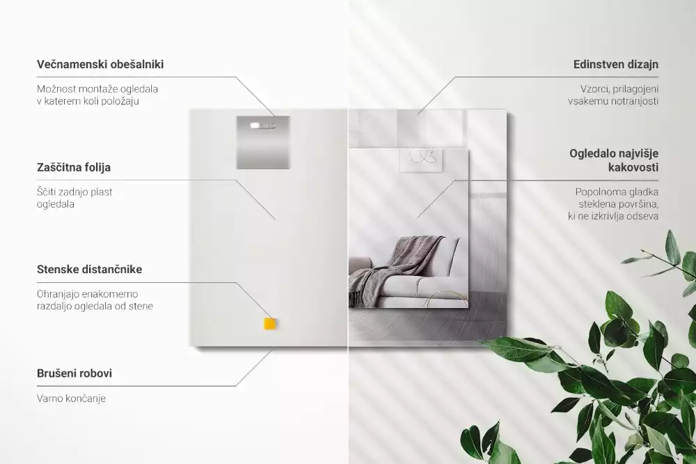Oglindă dreptunghiulară cu ramă metalică și imprimeu