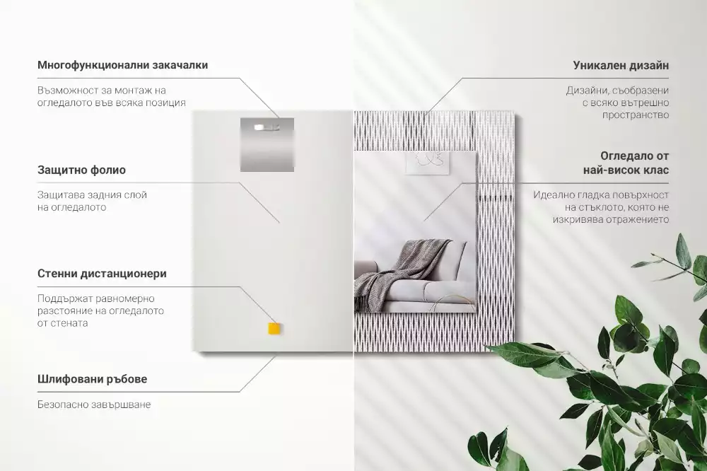 Oglindă dreptunghiulară cu ramă decorativă cu textură textilă