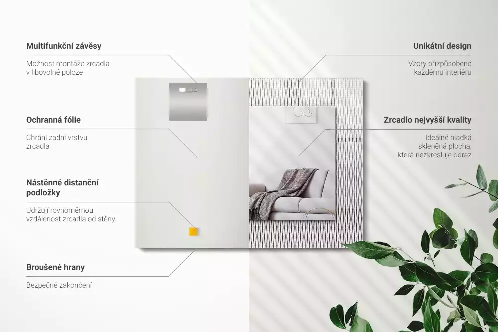 Oglindă dreptunghiulară cu ramă decorativă cu textură textilă
