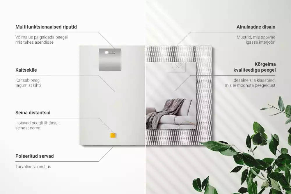 Oglindă dreptunghiulară cu ramă decorativă cu textură textilă