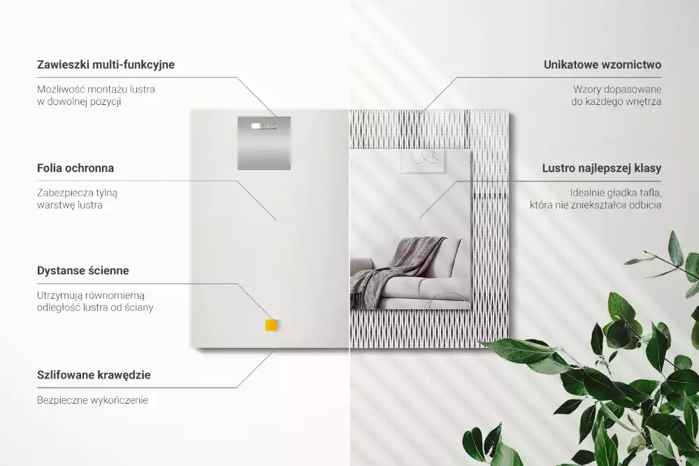 Oglindă dreptunghiulară cu ramă decorativă cu textură textilă
