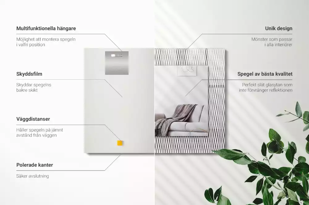 Oglindă dreptunghiulară cu ramă decorativă cu textură textilă