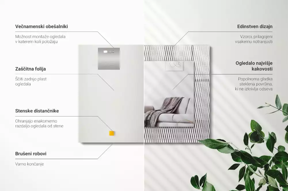 Oglindă dreptunghiulară cu ramă decorativă cu textură textilă