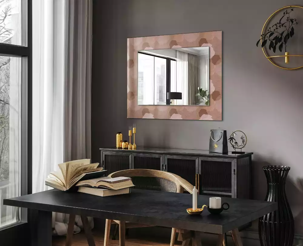 Oglindă dreptunghiulară decorativă cu flori de bujor