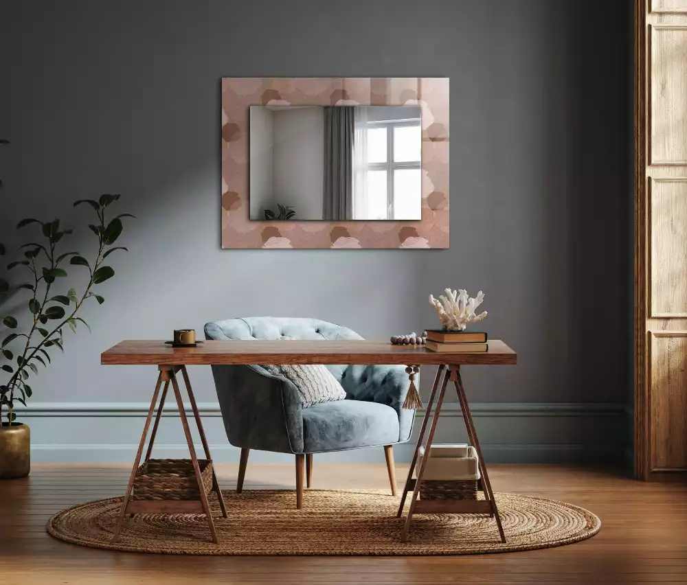 Oglindă dreptunghiulară decorativă cu flori de bujor