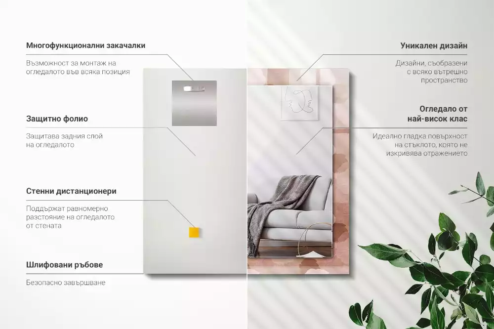 Oglindă dreptunghiulară decorativă cu flori de bujor