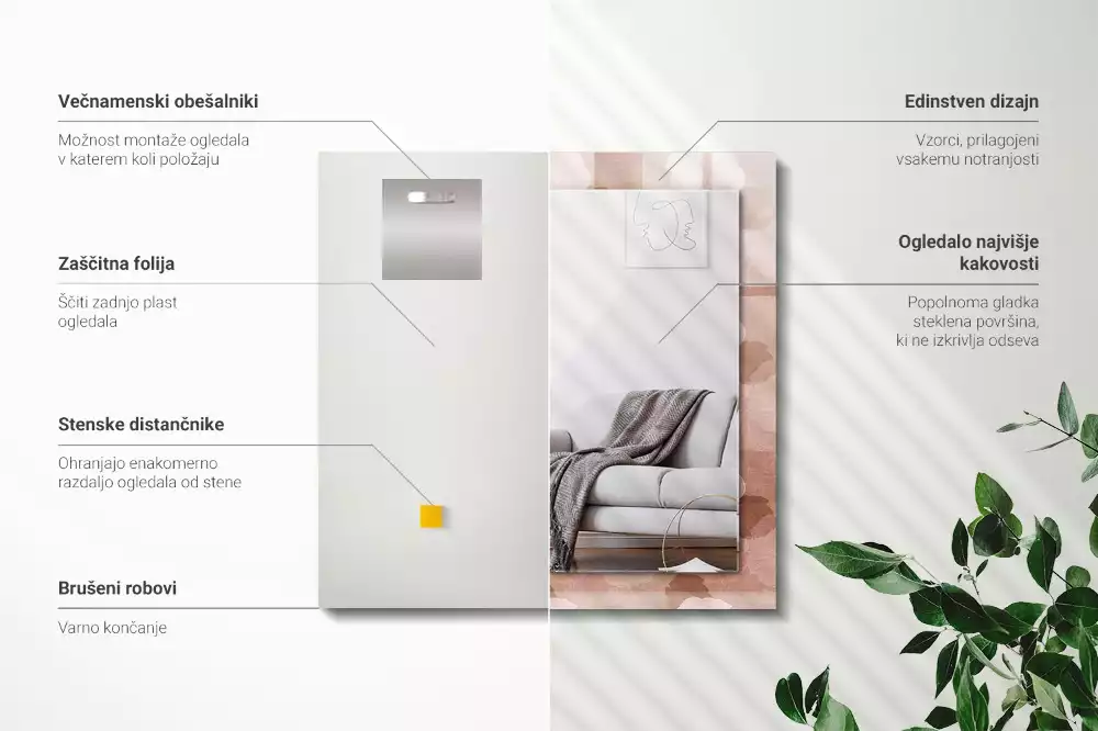 Oglindă dreptunghiulară decorativă cu flori de bujor