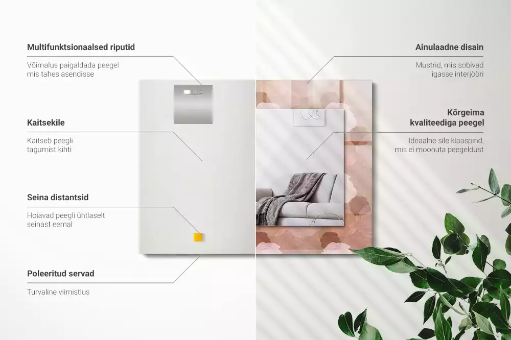 Oglindă dreptunghiulară decorativă cu flori de bujor
