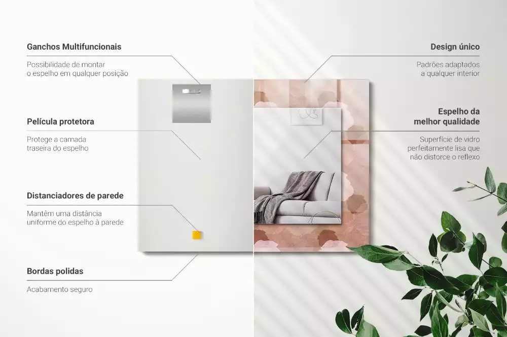 Oglindă dreptunghiulară decorativă cu flori de bujor