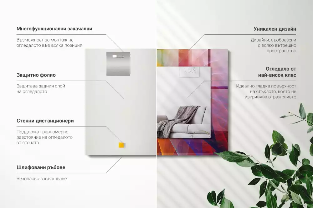 Oglindă dreptunghiulară cu imprimeu spirală abstractă colorată