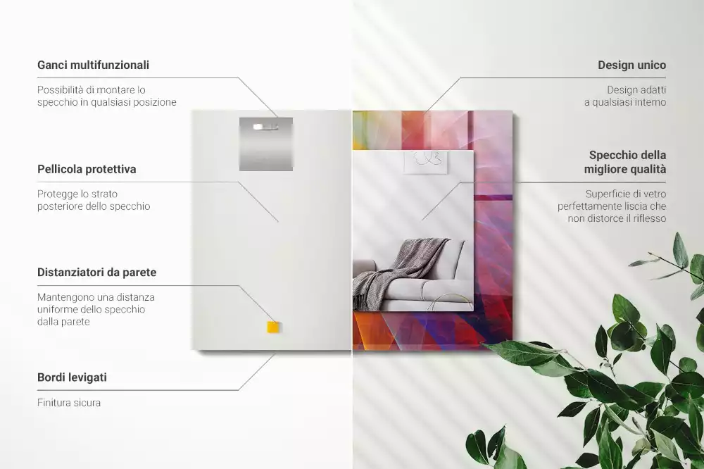 Oglindă dreptunghiulară cu imprimeu spirală abstractă colorată