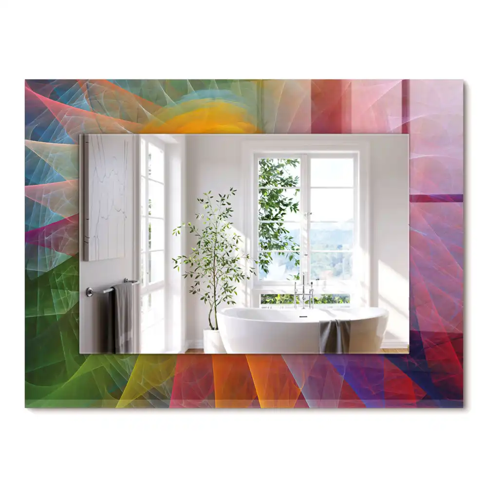 Oglindă dreptunghiulară cu imprimeu spirală abstractă colorată