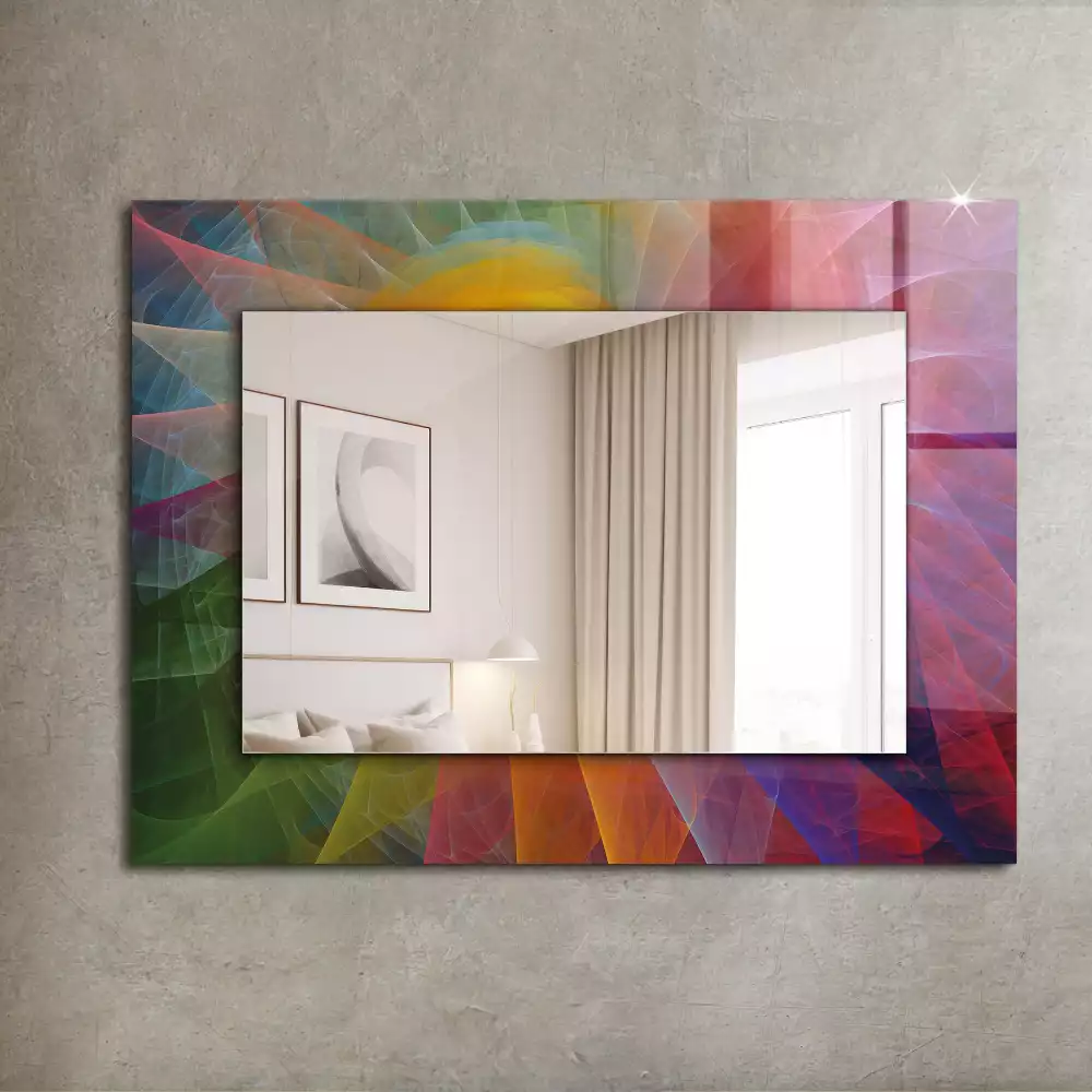 Oglindă dreptunghiulară cu imprimeu spirală abstractă colorată