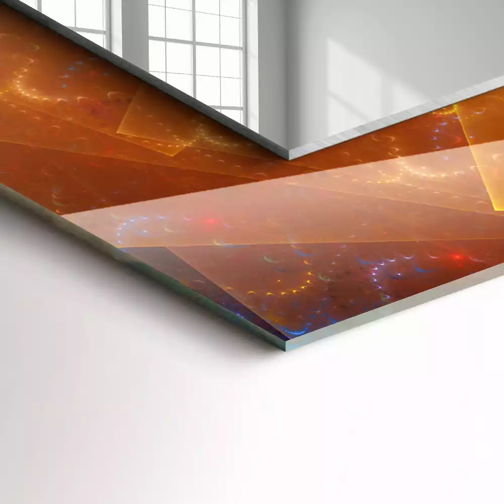 Oglindă dreptunghiulară cu ramă imprimată cu model fractal spiralat multicolor