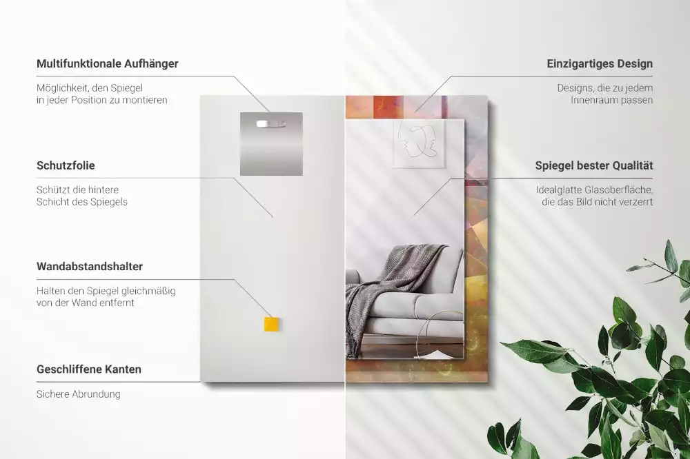 Oglindă dreptunghiulară cu ramă imprimată cu model fractal spiralat multicolor