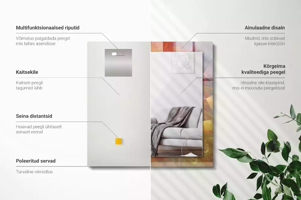 Oglindă dreptunghiulară cu ramă imprimată cu model fractal spiralat multicolor