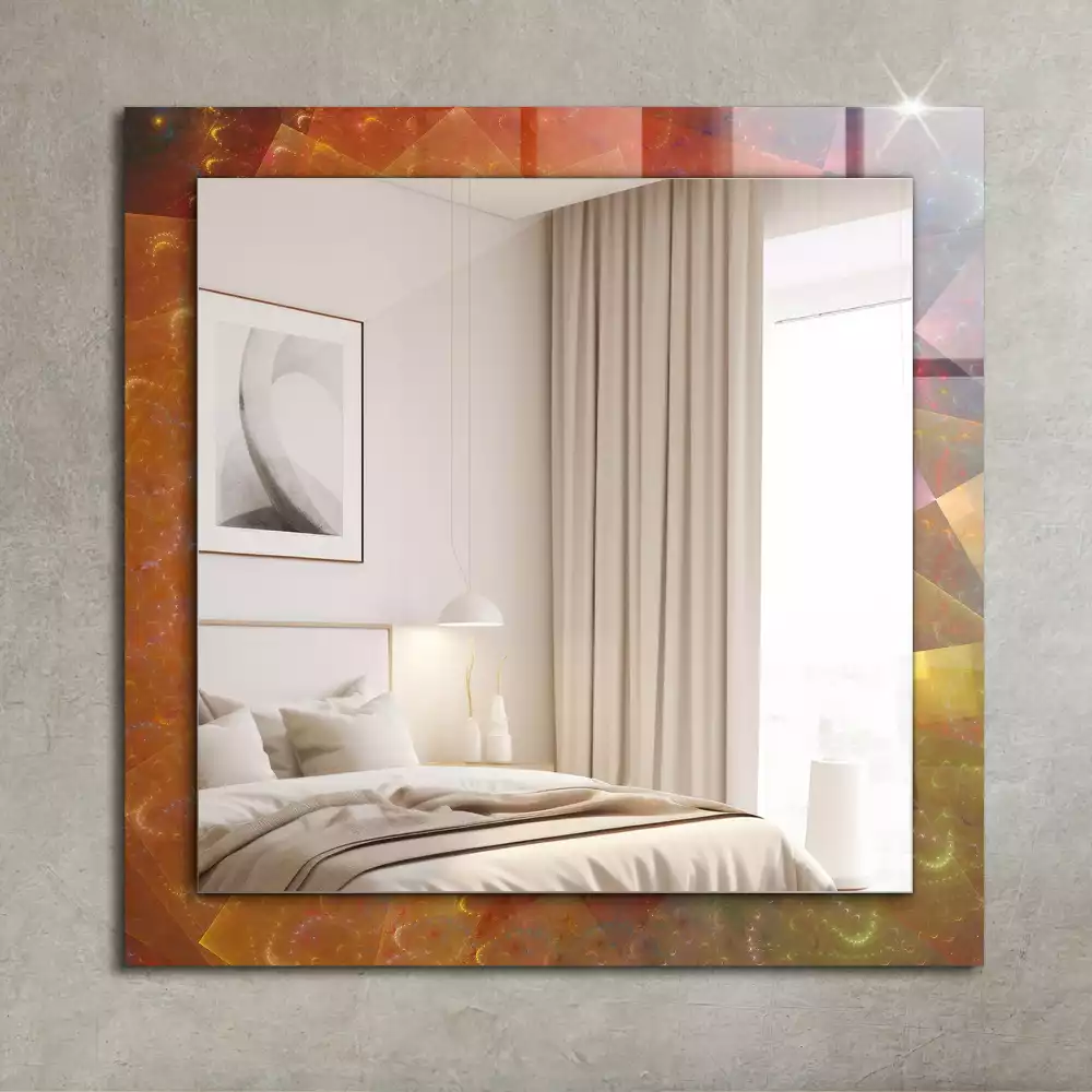 Oglindă dreptunghiulară cu ramă imprimată cu model fractal spiralat multicolor