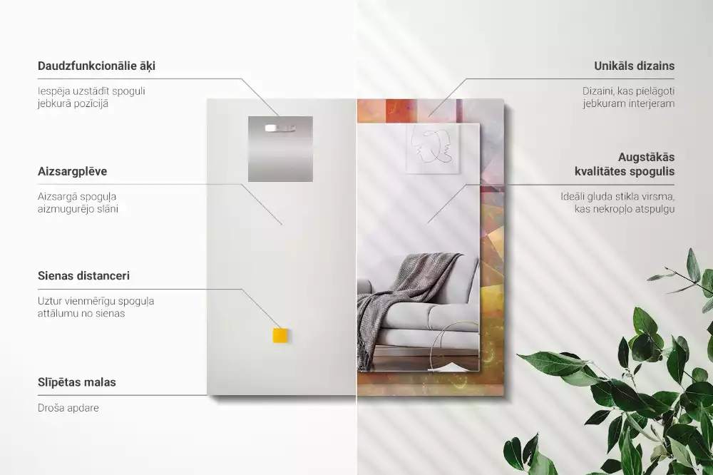 Oglindă dreptunghiulară cu ramă imprimată cu model fractal spiralat multicolor