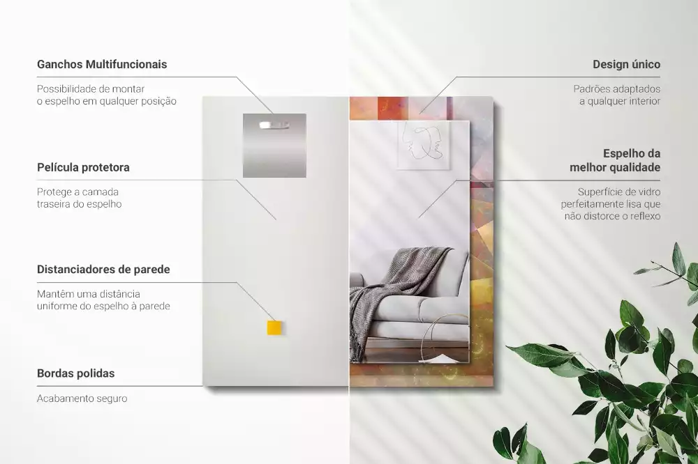 Oglindă dreptunghiulară cu ramă imprimată cu model fractal spiralat multicolor