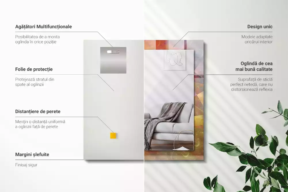 Oglindă dreptunghiulară cu ramă imprimată cu model fractal spiralat multicolor