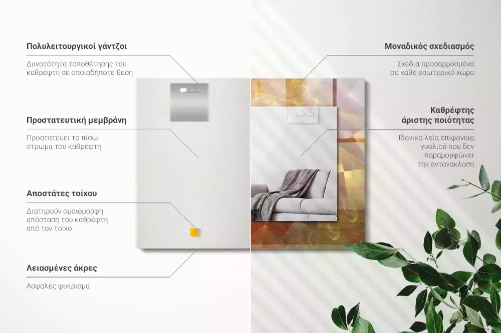 Oglindă dreptunghiulară cu ramă imprimată cu model fractal spiralat multicolor