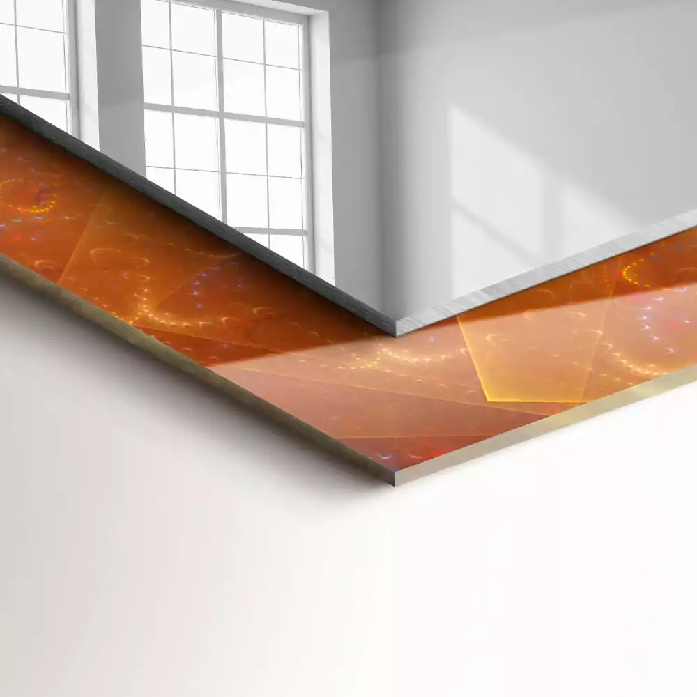 Oglindă dreptunghiulară cu ramă imprimată cu model fractal spiralat multicolor