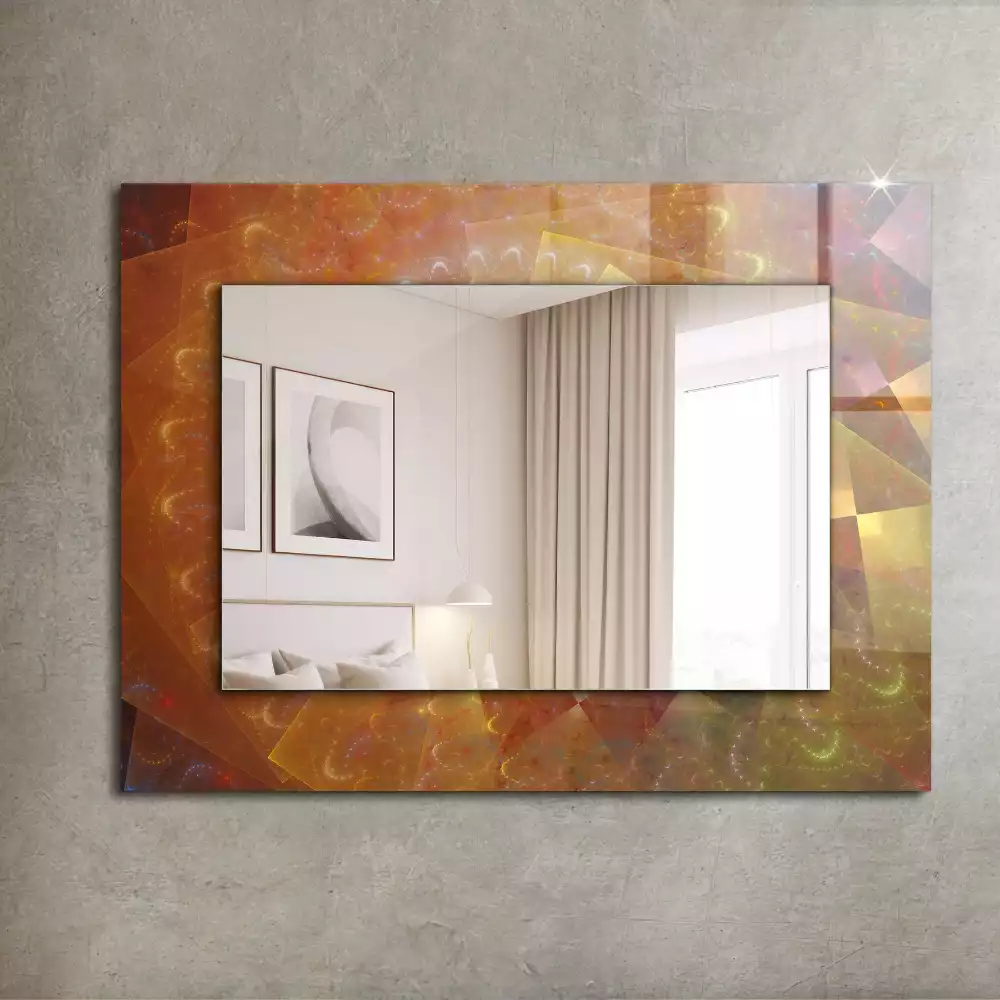 Oglindă dreptunghiulară cu ramă imprimată cu model fractal spiralat multicolor