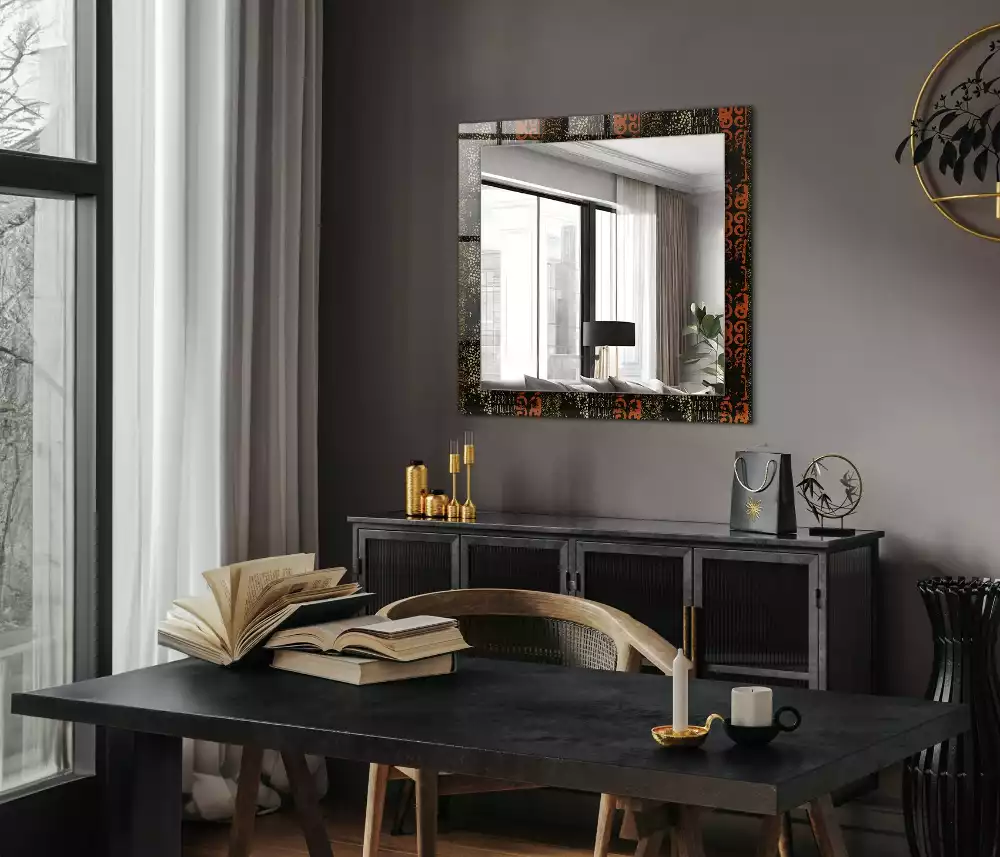 Oglindă dreptunghiulară cu decor ornamental etnic