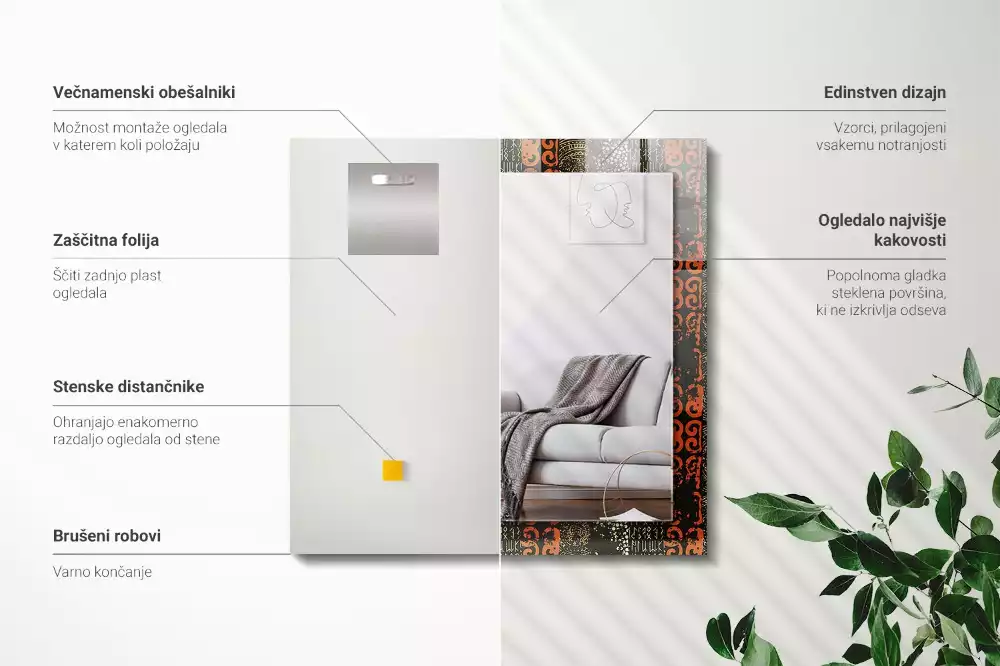 Oglindă dreptunghiulară cu decor ornamental etnic