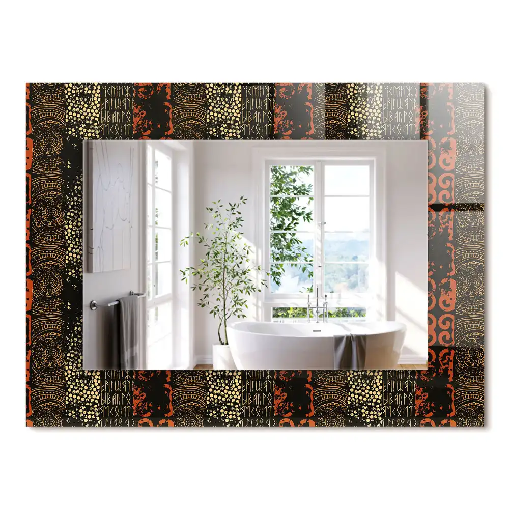 Oglindă dreptunghiulară cu decor ornamental etnic