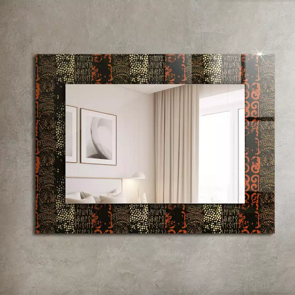 Oglindă dreptunghiulară cu decor ornamental etnic