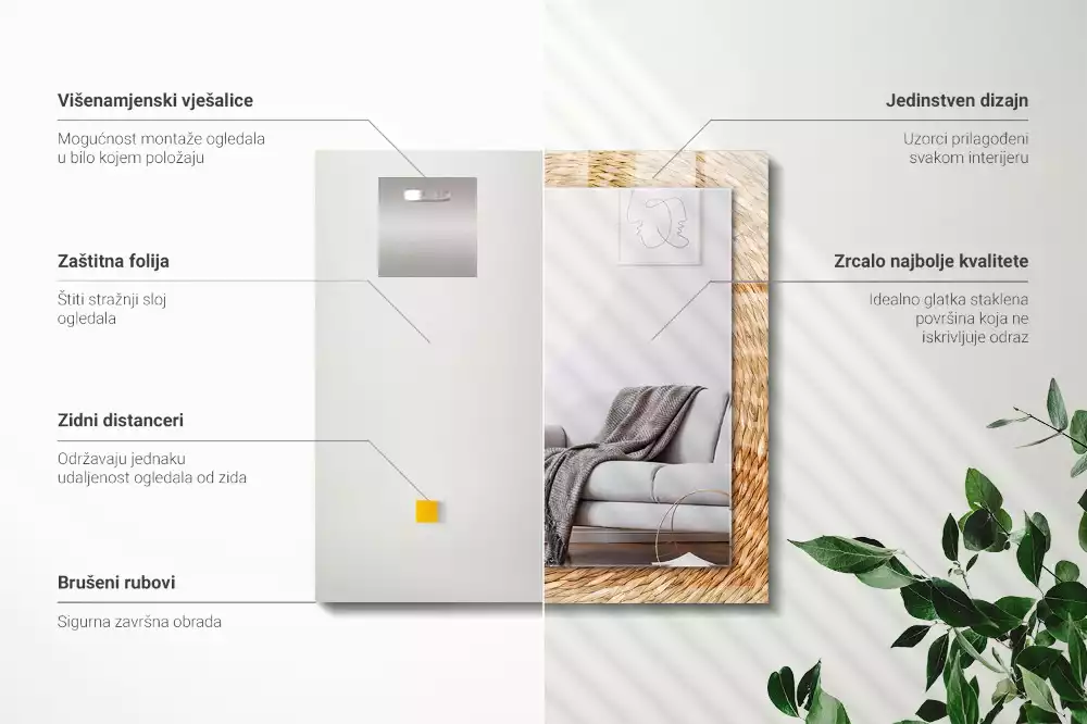 Oglindă dreptunghiulară cu imprimeu zăbrele