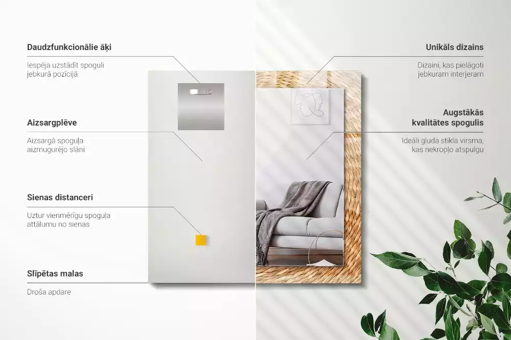 Oglindă dreptunghiulară cu imprimeu zăbrele