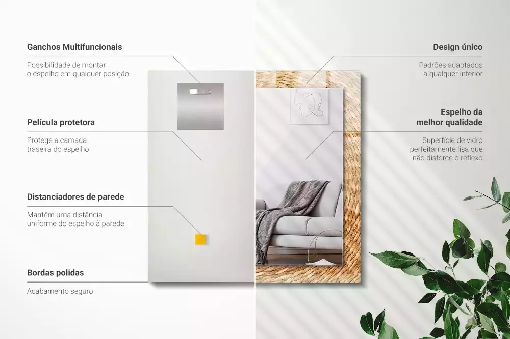 Oglindă dreptunghiulară cu imprimeu zăbrele