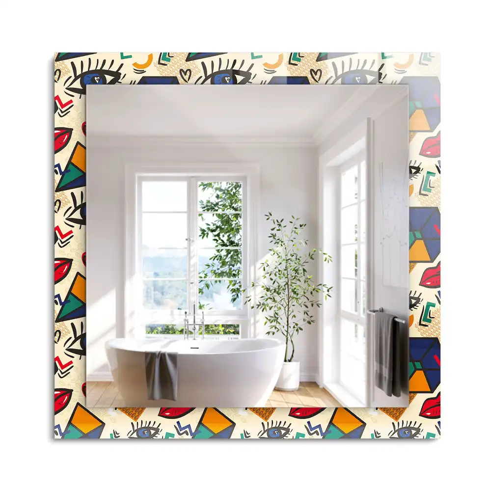 Oglindă decorativă de perete cu design abstract de ochi, gură și forme geometrice
