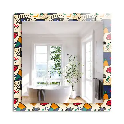 Oglindă decorativă de perete cu design abstract de ochi, gură și forme geometrice