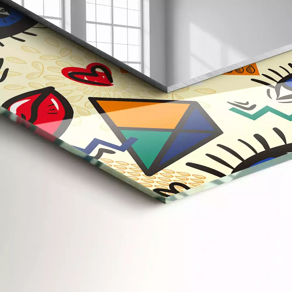 Oglindă decorativă de perete cu design abstract de ochi, gură și forme geometrice