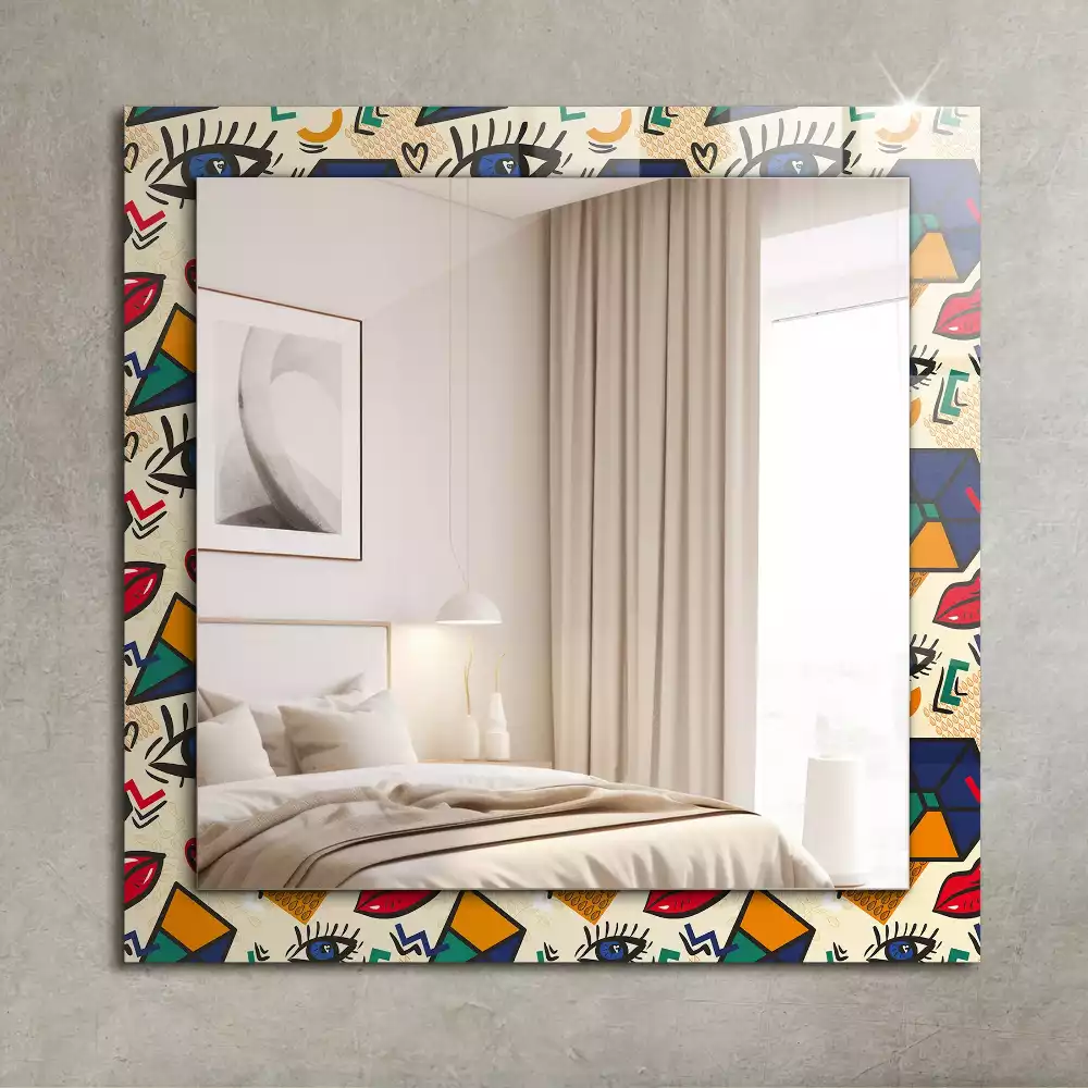 Oglindă decorativă de perete cu design abstract de ochi, gură și forme geometrice