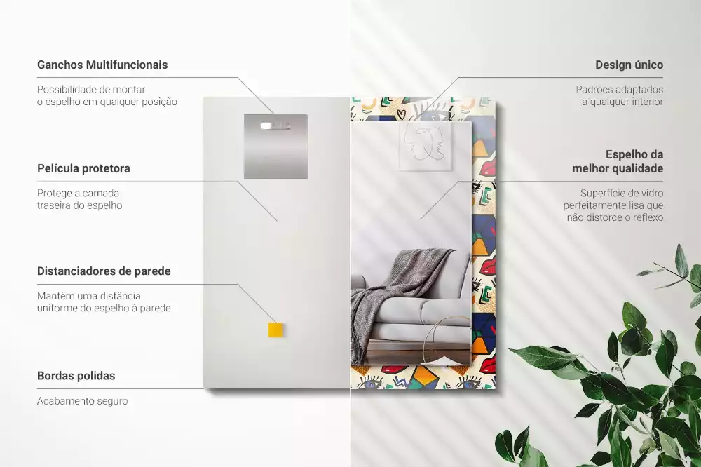 Oglindă decorativă de perete cu design abstract de ochi, gură și forme geometrice