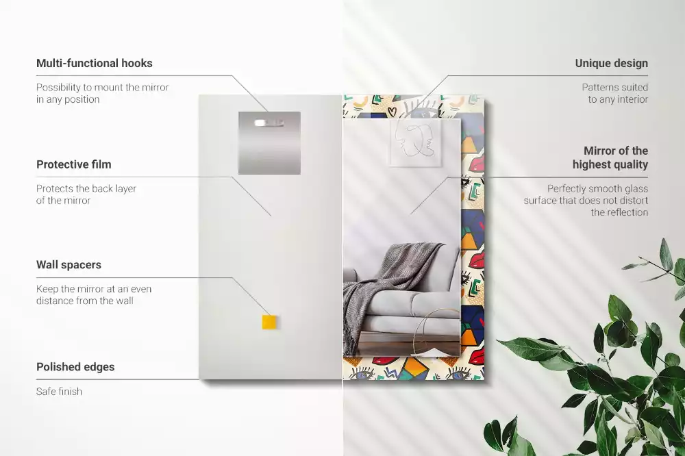 Oglindă decorativă de perete cu design abstract de ochi, gură și forme geometrice