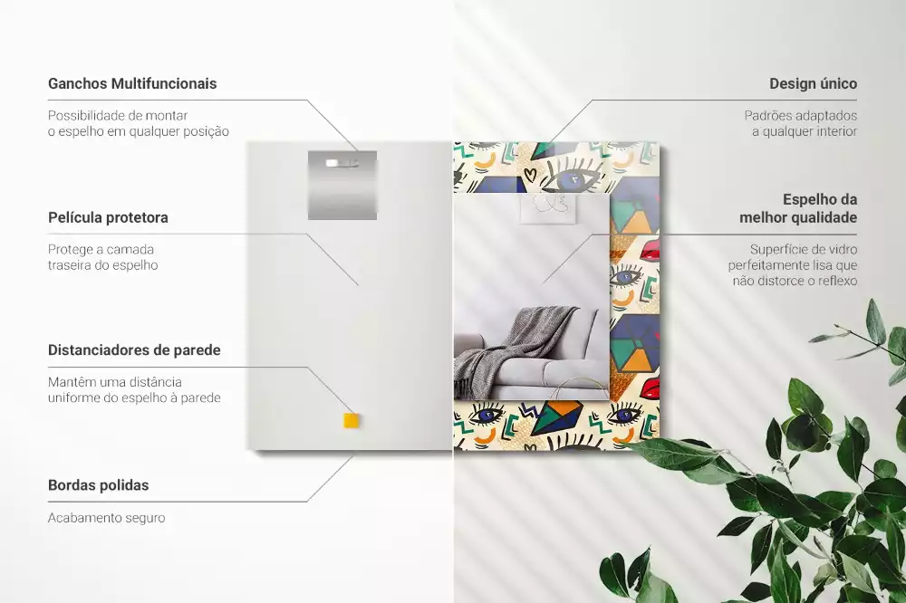 Oglindă decorativă de perete cu design abstract de ochi, gură și forme geometrice
