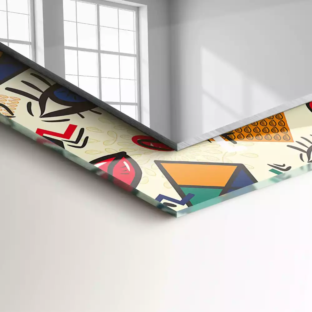 Oglindă decorativă de perete cu design abstract de ochi, gură și forme geometrice