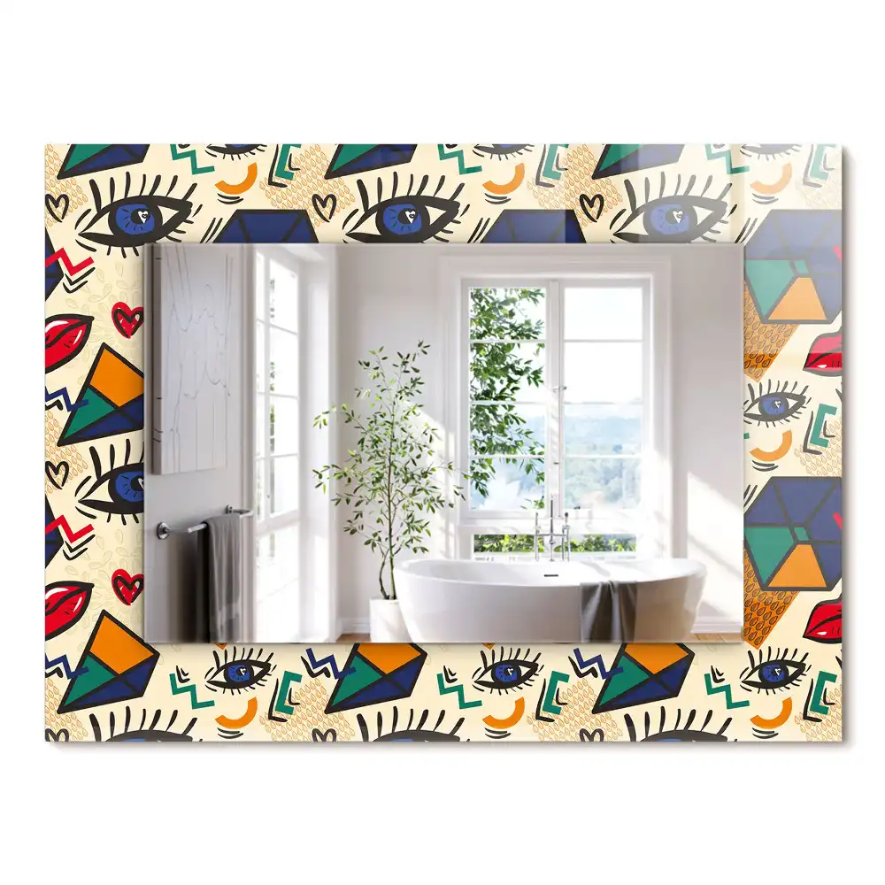 Oglindă decorativă de perete cu design abstract de ochi, gură și forme geometrice