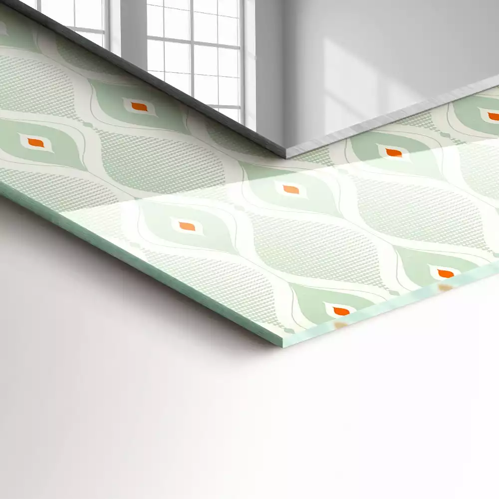 Oglindă dreptunghiulară cu model geometric verde