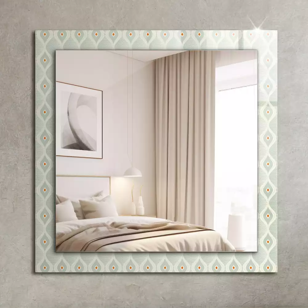 Oglindă dreptunghiulară cu model geometric verde