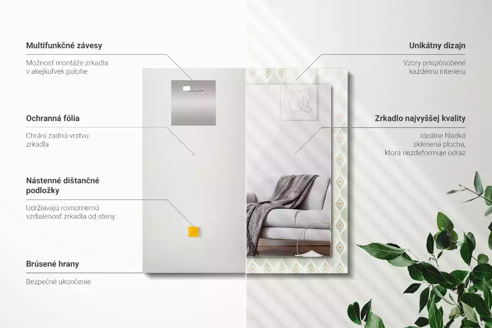 Oglindă dreptunghiulară cu model geometric verde