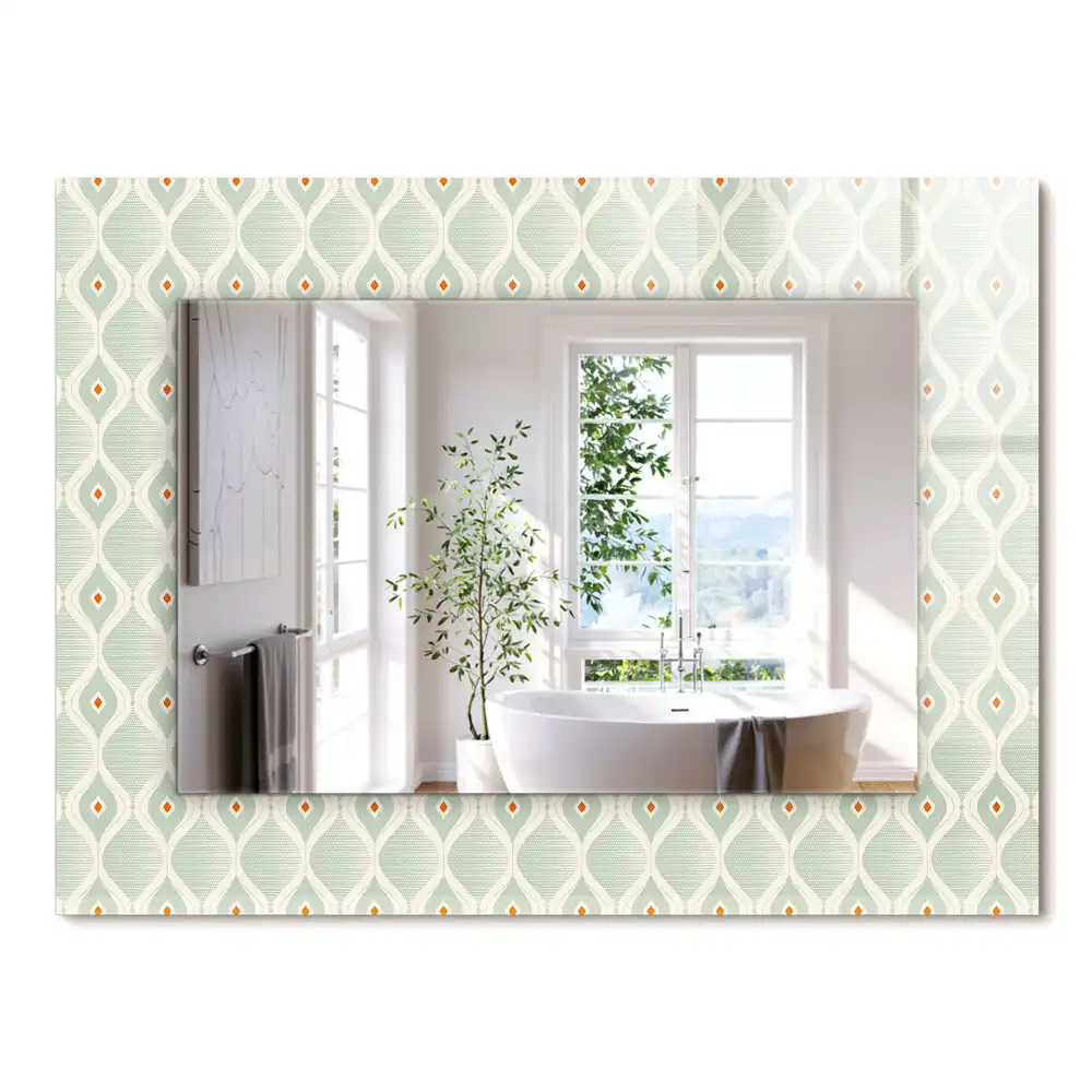 Oglindă dreptunghiulară cu model geometric verde