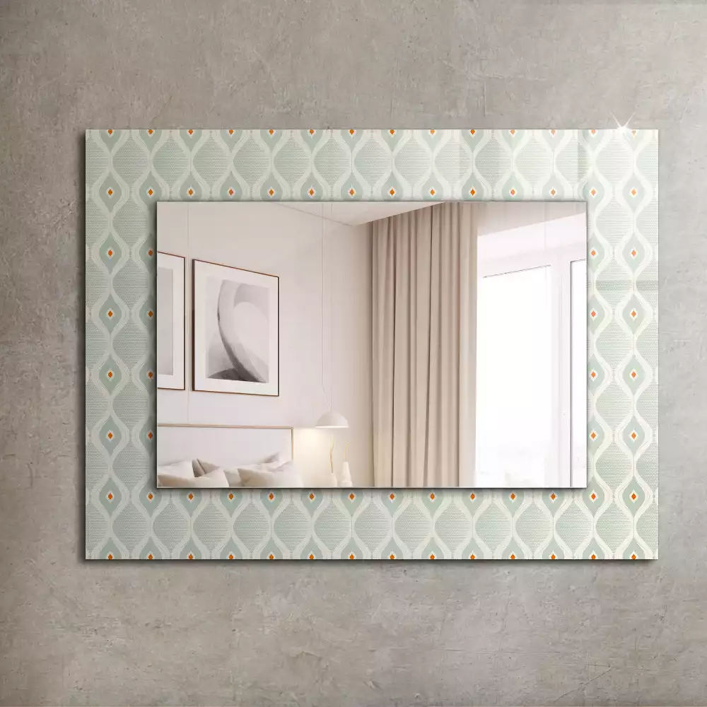 Oglindă dreptunghiulară cu model geometric verde