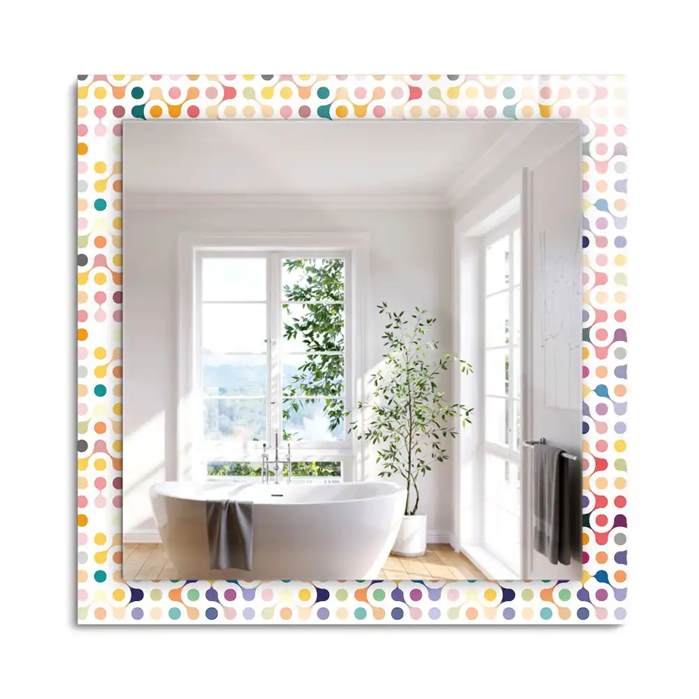 Oglindă dreptunghiulară cu ramă imprimată cu model geometric colorat