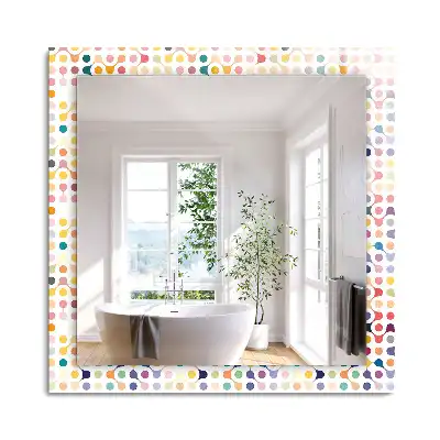 Oglindă dreptunghiulară cu ramă imprimată cu model geometric colorat